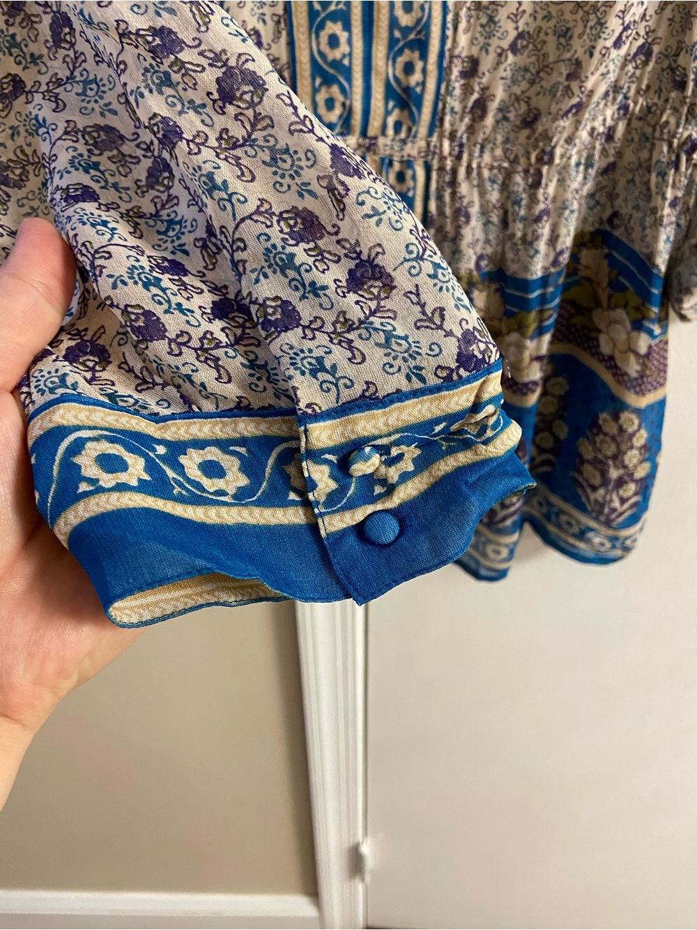 Lucky Brand Blue and Cream Floral Boho Tunic Blouse XL - Picture 7 of 10